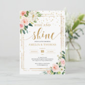 Boho blush roze bloemengoud lijst stijgen en glanz kaart (Staand voorkant)