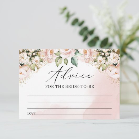 Boho Blush Roze bloemengouden bladeren advieskaart Informatiekaartje (Staand voorkant)