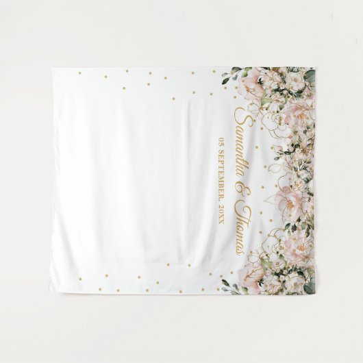 Boho blush roze bloemengouden bladeren boho bruilo wandkleed (Voorkant (horizontaal))