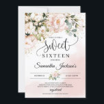 Boho blush roze bloemengouden bladeren zoet zestie kaart<br><div class="desc">Boho blush roze florale goudbladeren zoete zestien uitnodigingen,  Contact met me opnemen voor overeenkomende objecten of voor aanpassingen,  Blush Rozen ©</div>