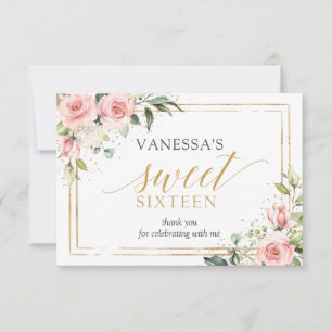 Boho Blush roze bloemengouden glitter 16e verjaard Bedankkaart