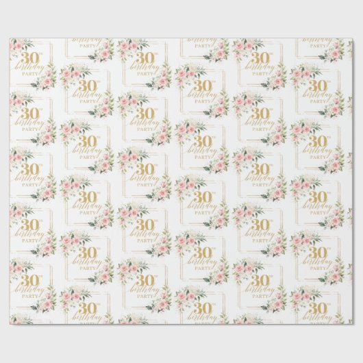 Boho Blush roze bloemengouden glitter 30e verjaard Cadeaupapier (Vlak)