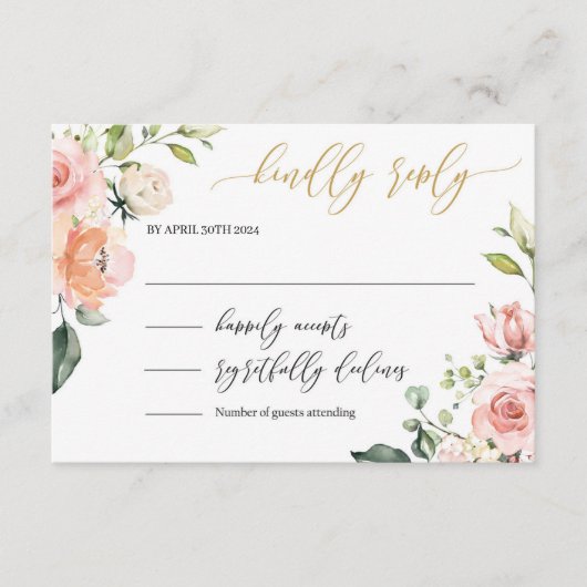 Boho blush roze bloemengouden letters bruiloft rsv informatiekaartje (Voorkant)