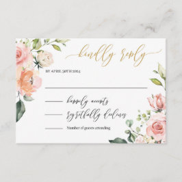 Boho blush roze bloemengouden letters bruiloft rsv informatiekaartje