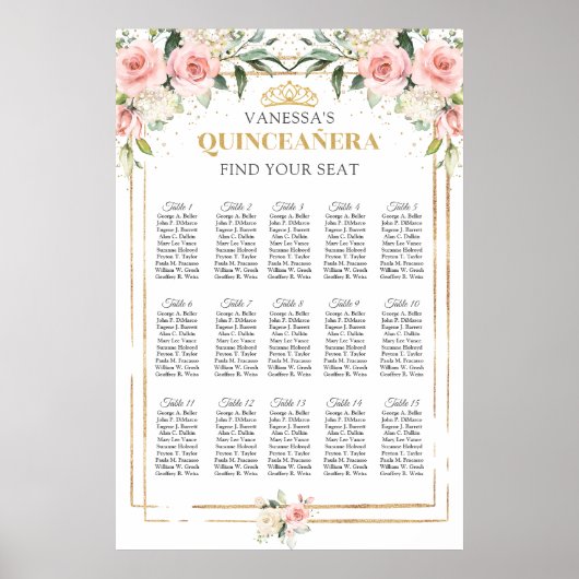 Boho blush roze bloemengouden tiara Quinceanera Poster (Voorkant)
