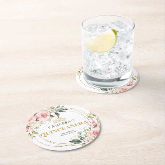 Boho Blush roze bloemengouden tiara salie Quincean Ronde Kartonnen Onderzetter (Insitu)