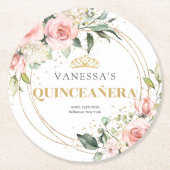 Boho Blush roze bloemengouden tiara salie Quincean Ronde Kartonnen Onderzetter (Voorkant)