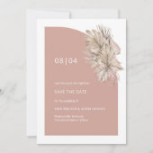 Boho Blush Roze Bloemenkleuren Monogram Halve Boog Save The Date (Voorkant)