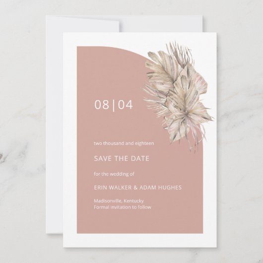 Boho Blush Roze Bloemenkleuren Monogram Halve Boog Save The Date (Voorkant)
