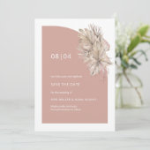 Boho Blush Roze Bloemenkleuren Monogram Halve Boog Save The Date (Staand voorkant)