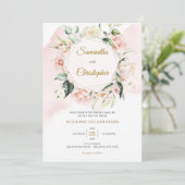 Boho blush roze bloemenkrans eucalyptus goud kaart (Staand voorkant)
