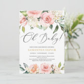 Boho Blush roze bloemenperzik goud Oh Baby shower Kaart (Staand voorkant)