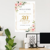 Boho blush roze bloemig 20e verjaardag welkom poster (Thuiskantoor)