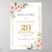 Boho blush roze bloemig 20e verjaardag welkom poster (Voorkant)