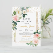 Boho blush roze bloemig en goud geometrische bruid kaart (Staand voorkant)