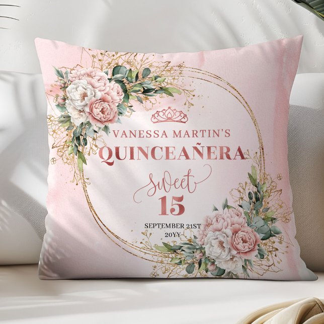 Boho Blush Roze Bloemige Eucalyptus Beste Cadeau Q Kussen (Blush Pink Floral Eucalyptus Best Gift Quince Pillow)