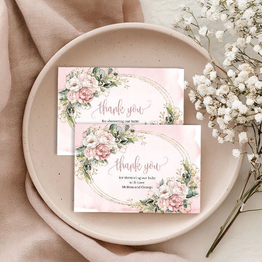 Boho Blush Roze Bloemige Groene Dankkaart Bedankkaart