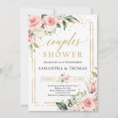 Boho blush roze bloemige rozen gouden koppels douc kaart (Voorkant)