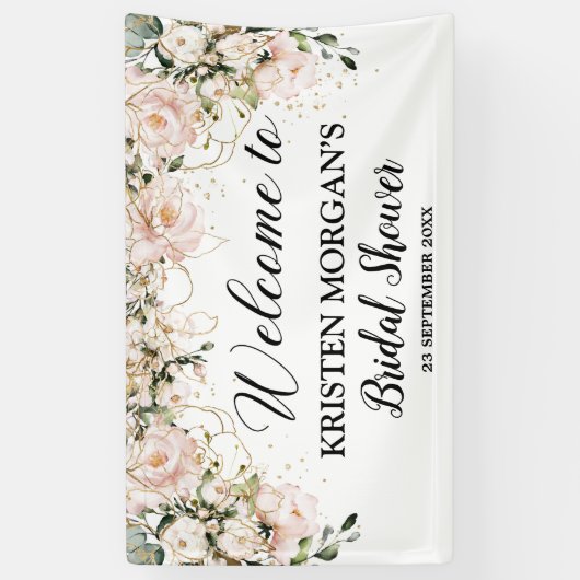 Boho blush roze bloemige rozen gouden vrijgezellen spandoek (Verticaal)