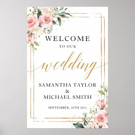 Boho blush roze bruiloft welkomstteken poster (Voorkant)