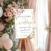 Boho blush roze bruiloft welkomstteken poster