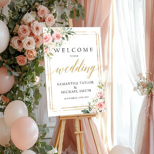 Boho blush roze bruiloft welkomstteken poster