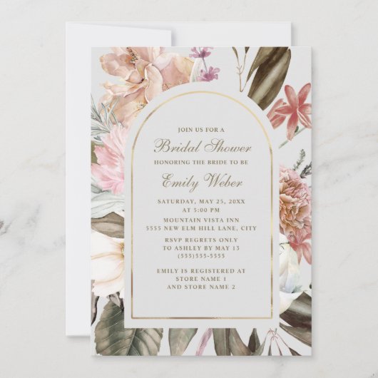 Boho Blush Roze Crème Groene Bruidsuitnodiging Kaart (Voorkant)