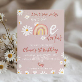 Boho Blush Roze Daisy 1e Verjaardag Uitnodiging