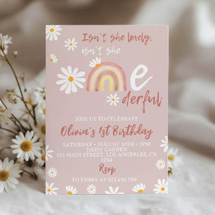 Boho Blush Roze Daisy 1e Verjaardag Uitnodiging