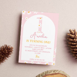 Boho Blush Roze Daisy 1e Verjaardag Uitnodiging