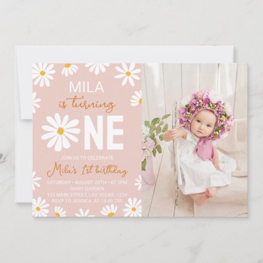 Boho Blush Roze Daisy Verjaardagsuitnodiging Kaart (Voorkant)