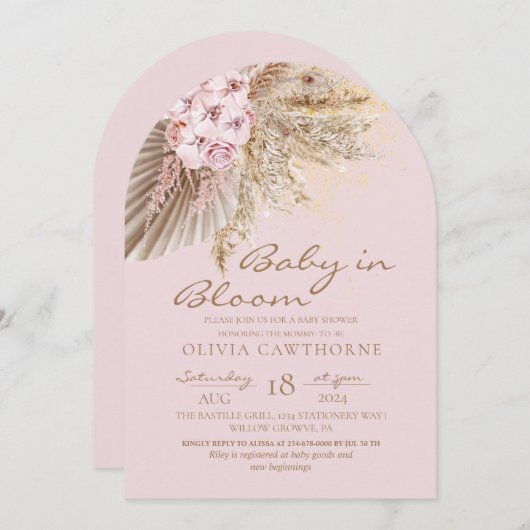 Boho Blush Roze Elegant Bloemen Baby shower Kaart (Voorkant / Achterkant)