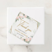 Boho blush roze flacon en gouden lijst eucalyptus bedankjes labels (In situ)