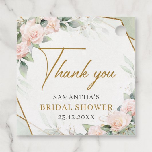 Boho blush roze flacon en gouden lijst eucalyptus bedankjes labels (Achterkant)