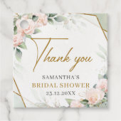 Boho blush roze flacon en gouden lijst eucalyptus bedankjes labels (Voorkant)