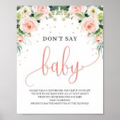 Boho blush roze floral don't say baby sign game poster (Voorkant)