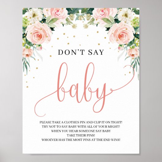 Boho blush roze floral don't say baby sign game poster (Voorkant)