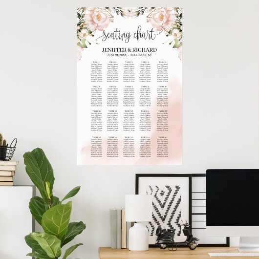Boho blush roze floral gold bruiloft Seating chart Poster (Thuiskantoor)