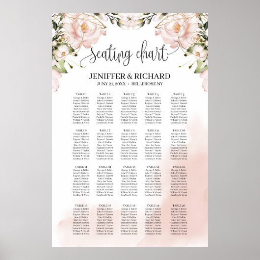 Boho blush roze floral gold bruiloft Seating chart Poster (Voorkant)