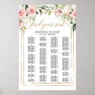 Boho blush roze floral gold bruiloft Seating chart Poster