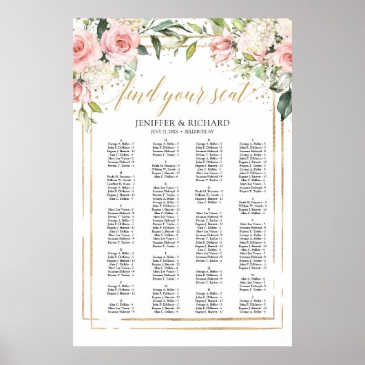Boho blush roze floral gold bruiloft Seating chart Poster (Voorkant)