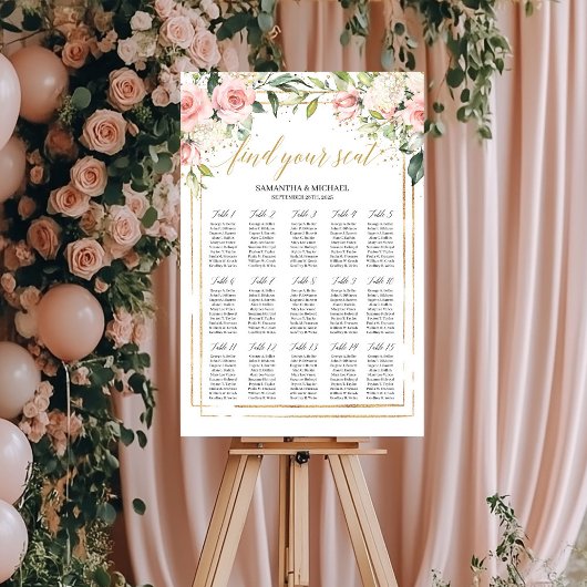 Boho blush roze floral gold bruiloft Seating chart Poster
