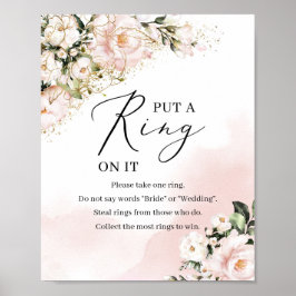 Boho blush roze floral gold met een ring op het bo poster