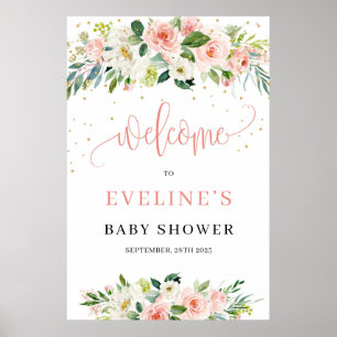 Boho blush roze floral gold sparkeringen welkomstb poster