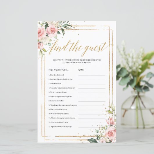 Boho blush roze floral gold voor het gastenspel (Staand voorkant)
