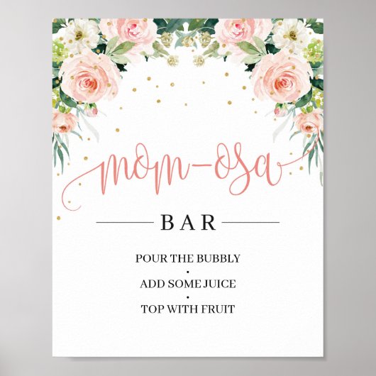 Boho blush roze floral green mamma-osa bar sign poster (Voorkant)