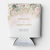 Boho blush roze floral rozen gouden groen bruiloft blikjeskoeler (Voorkant)