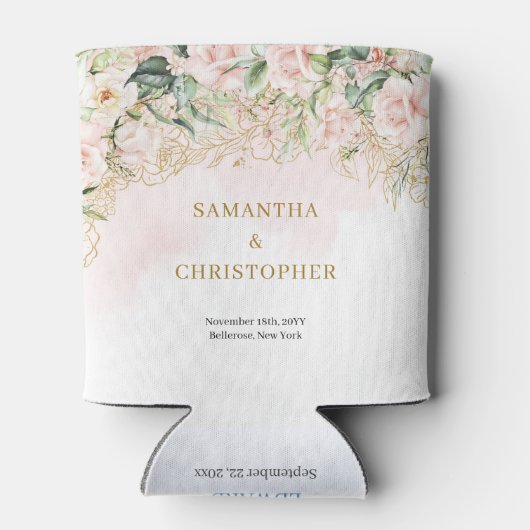 Boho blush roze floral rozen gouden groen bruiloft blikjeskoeler (Achterkant)