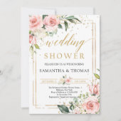 Boho blush roze florale gouddouche kaart (Voorkant)