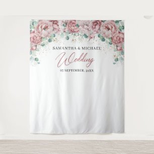 Boho blush roze florale gouden groene trouwachterg wandkleed